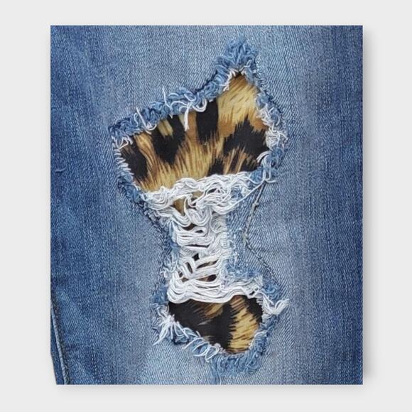 Womens Judy Blue Skinny Fit Distressed Leopard Print Blue Jeans Size 7 / 28 - Picture 4 of 7